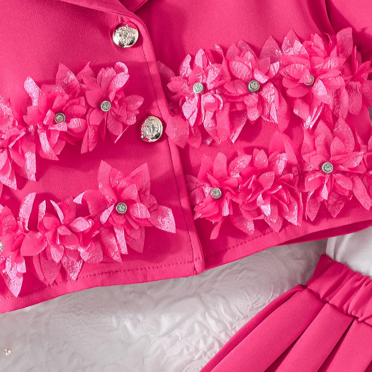 Girls Fuchsia Floral Applique Top With Camisole Top & Pleated Skirt Sets 3 pc. Sets