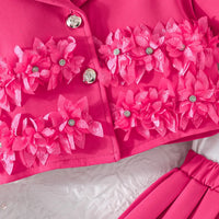 Girls Fuchsia Floral Applique Top With Camisole Top & Pleated Skirt Sets 3 pc. Sets