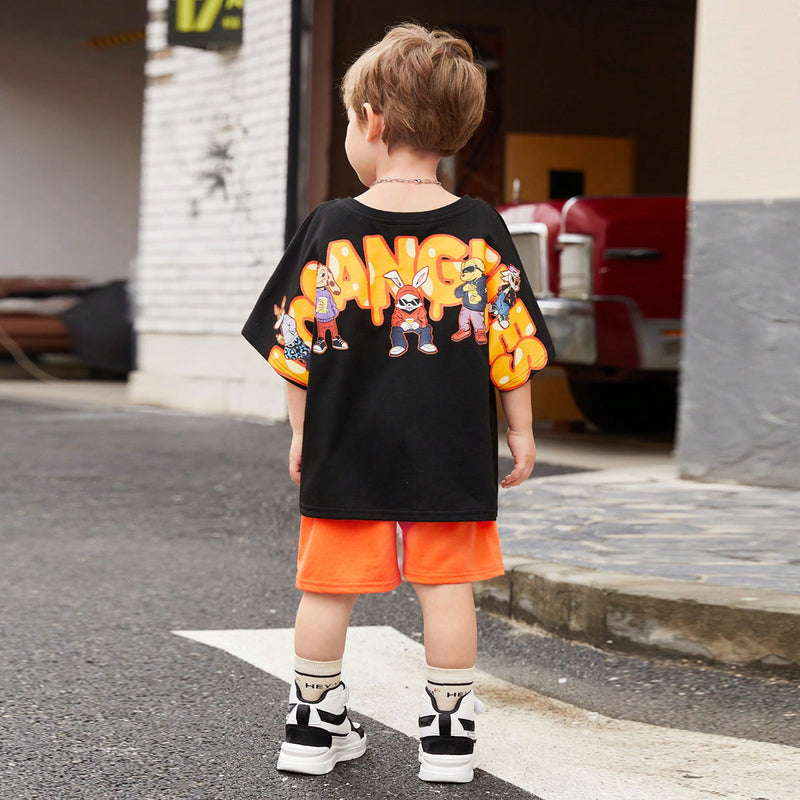 Boys Black Back Typographic Printed T-Shirt With Shorts Set 2 pc. Sets