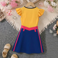 Girls Multicolor Graphic Flutter Sleeve A-Line Dress Casual Dresses