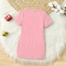 Girls Pink Graphic Short Sleeve T-Shirt Dress Casual Dresses