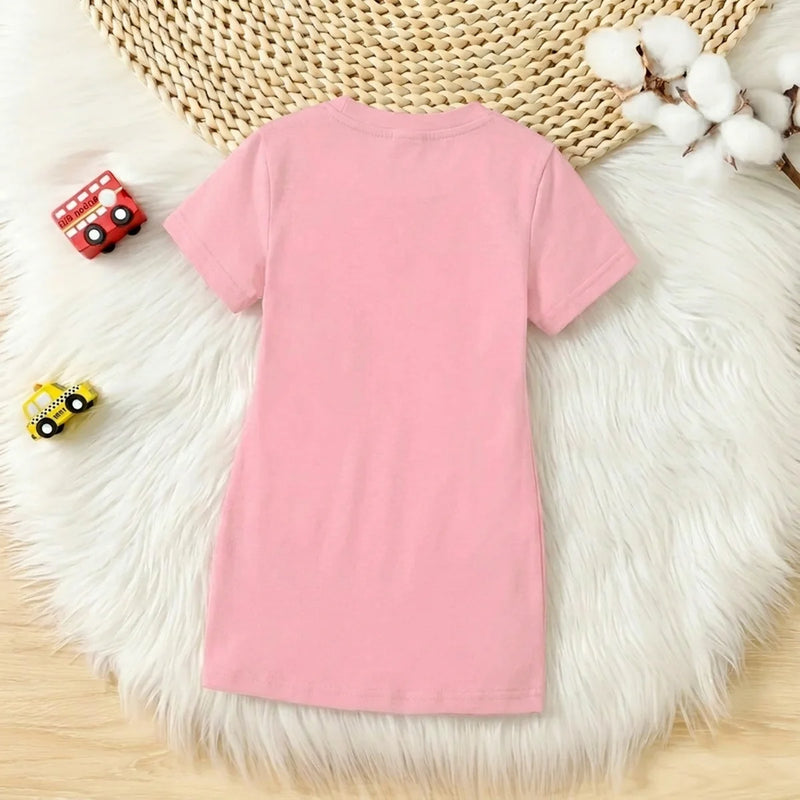 Girls Pink Graphic Short Sleeve T-Shirt Dress Casual Dresses