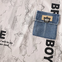 Boys Beige Typographic Printed Short Sleeve T-Shirt With Denim Shorts Sets 2 pc. Sets
