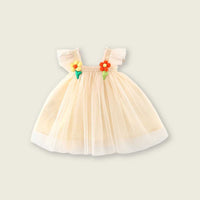 Girls Flower Patch Casual Tulle Dress Casual Dresses Off White 1-2 Y 