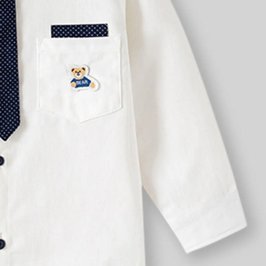 Boys White Long Sleeves Shirt With Attached Neck-tie Shirts