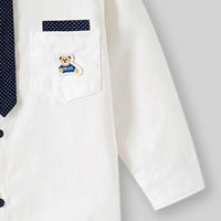 Boys White Long Sleeves Shirt With Attached Neck-tie Shirts