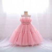 Girls Pink Sleeveless Tutu Partywear Dress With Back Bow Party Dresses Pink 1-2 Y