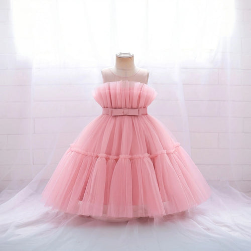 Girls Pink Sleeveless Tutu Partywear Dress With Back Bow Party Dresses Pink 1-2 Y
