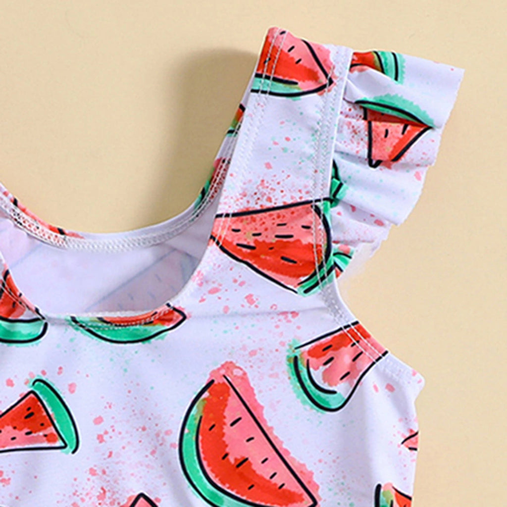 Girls White Watermelon Print Top With Briefs Swimwear Sets Sets