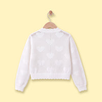 Girls White Heart Pattern Cardigan Sweaters & Cardigans