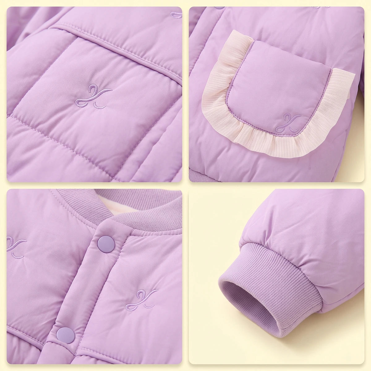 Girls Purple Embroidered Long Sleeve Jacket Coats & Jackets