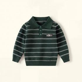 Boys Dark Green Long Sleeve Striped Polo Sweater Sweaters & Cardigans Dark Green 2-3 Y