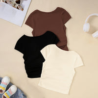Girls Brown Short Sleeve Round Neck Top ( Pack Of 3) Value Packs