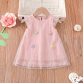 Girls Pink Heart Applique Flutter Sleeve A-Line Dress Casual Dresses Pink 1-2 Y