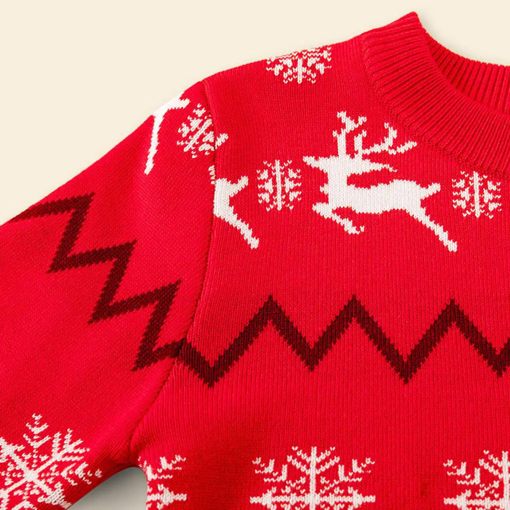 Girls Red Sweater With Self-Design Christmas Themed Patterns Sweaters & Cardigans