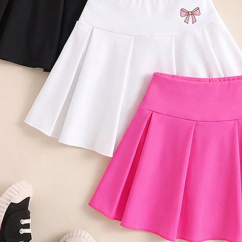 Girls Multicolor Bow Print Pleated Skorts Pack Of 3 Skirts