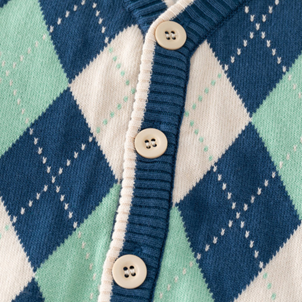 Boys Multicolor Cardigan With Self-design Diamond Patterns Sweaters & Cardigans