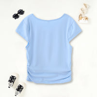Girls Light Blue Mermaid Print Short Sleeves Scoop Neck T-Shirt Tshirts