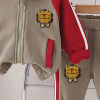 Boys Green Color-Blocked Fleece Hooded Zipper Jacket With Jogger Co-ord Sets Sets