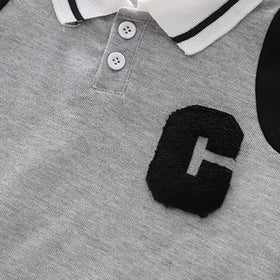 Boys Grey Melange Colourblocked Polo T-shirt with Shorts Set 2 pc. Sets