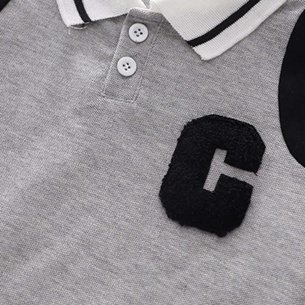 Boys Grey Melange Colourblocked Polo T-shirt with Shorts Set 2 pc. Sets