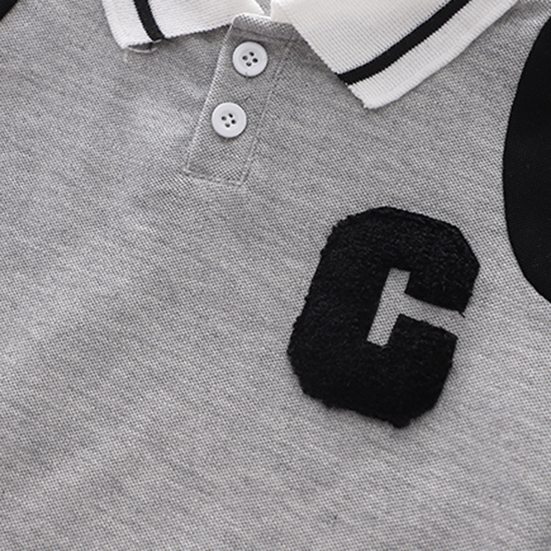 Boys Grey Melange Colourblocked Polo T-shirt with Shorts Set 2 pc. Sets