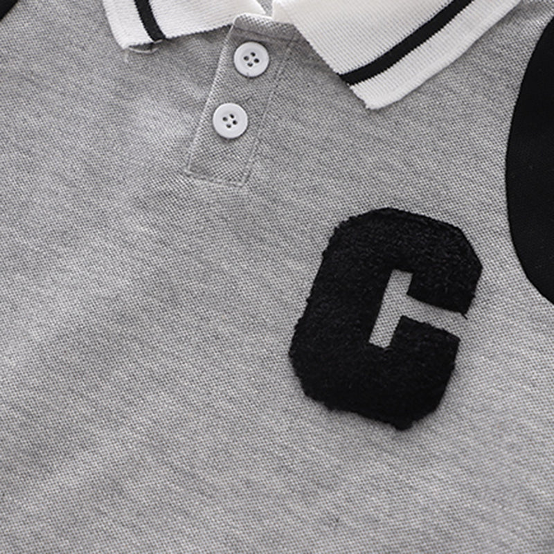 Boys Grey Melange Colourblocked Polo T-shirt with Shorts Set 2 pc. Sets