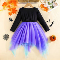 Girls Multicolor Cat Face Printed Halloween Fit & Flare Dress Casual Dresses
