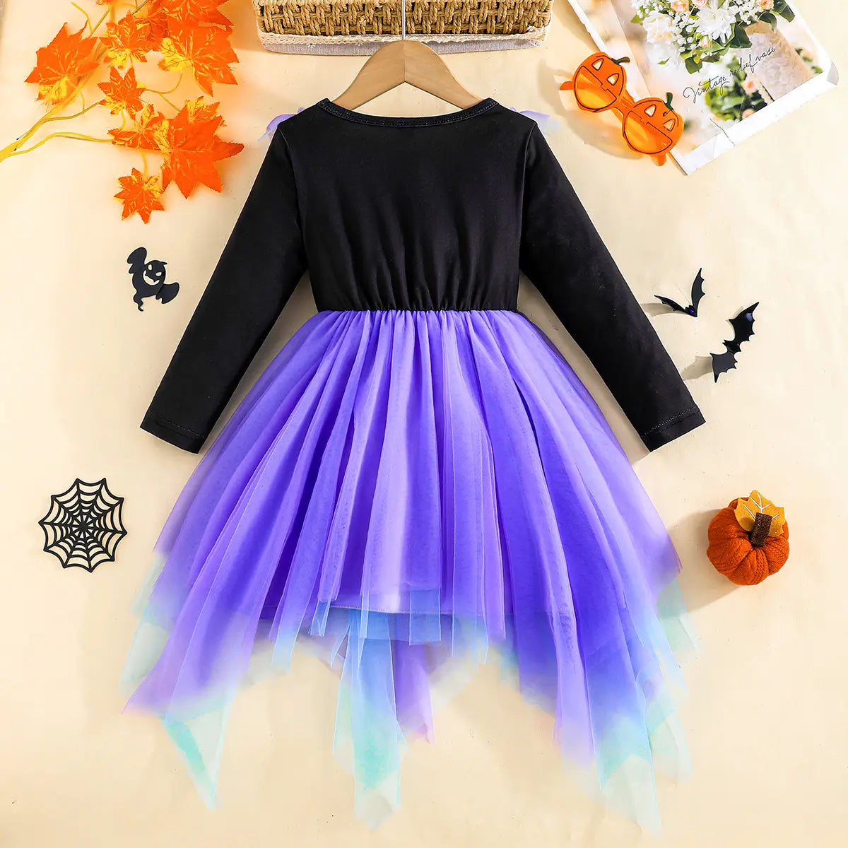 Girls Multicolor Cat Face Printed Halloween Fit & Flare Dress Casual Dresses