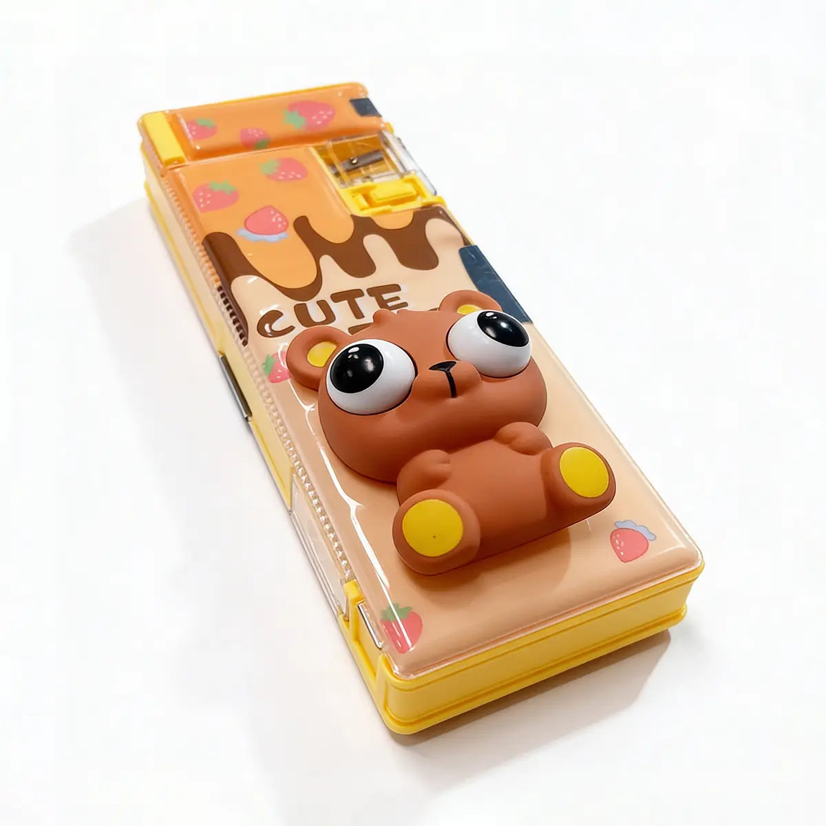 Plastic 3D Squishy Pop Eye Bunny Pencil Box for Kids, Cute School Stationery Box Trending Accessories Brown Onesize