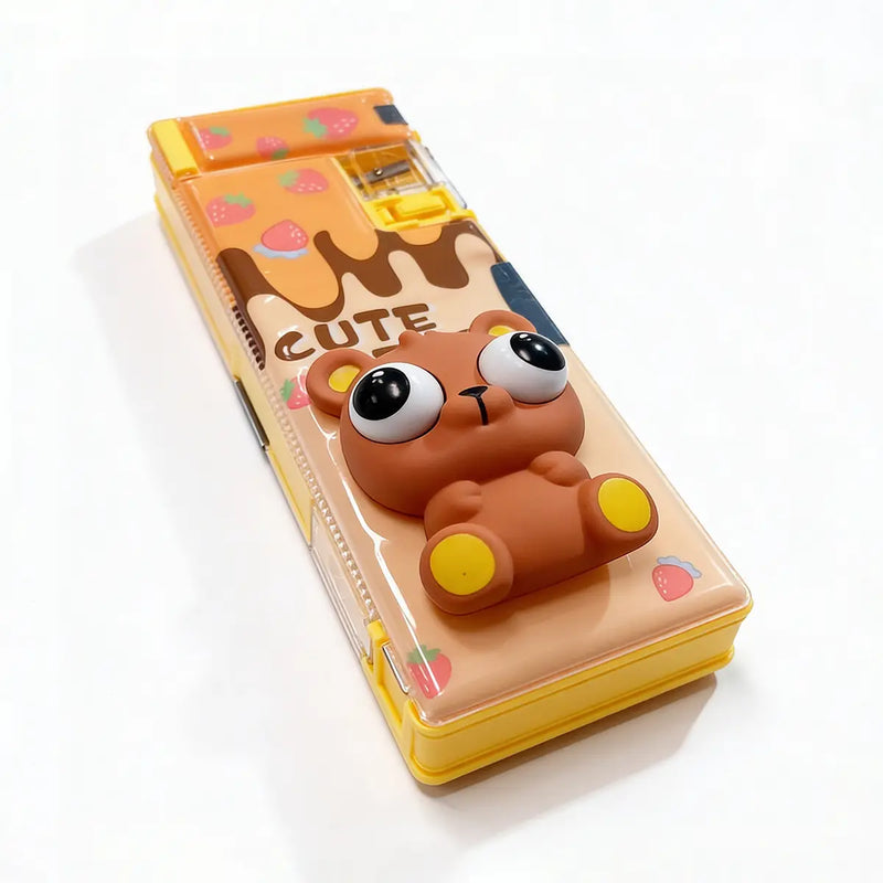 Plastic 3D Squishy Pop Eye Bunny Pencil Box for Kids, Cute School Stationery Box Trending Accessories Brown Onesize