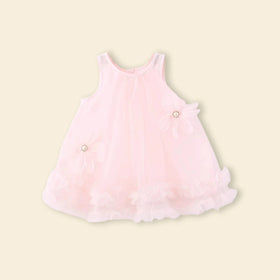 Girls Light Pink Flower Applique Tulle Overlay Sleeveless A-line Dress Casual Dresses