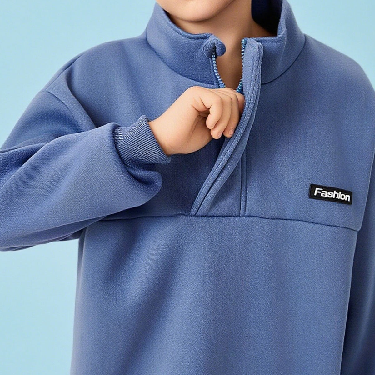 Boys Blue Solid High Neck Sweatshirt With Joggers Winter Co-ord Sets 2 pc. Sets
