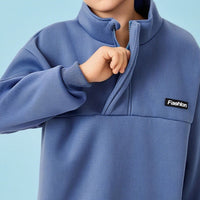 Boys Blue Solid High Neck Sweatshirt With Joggers Winter Co-ord Sets 2 pc. Sets