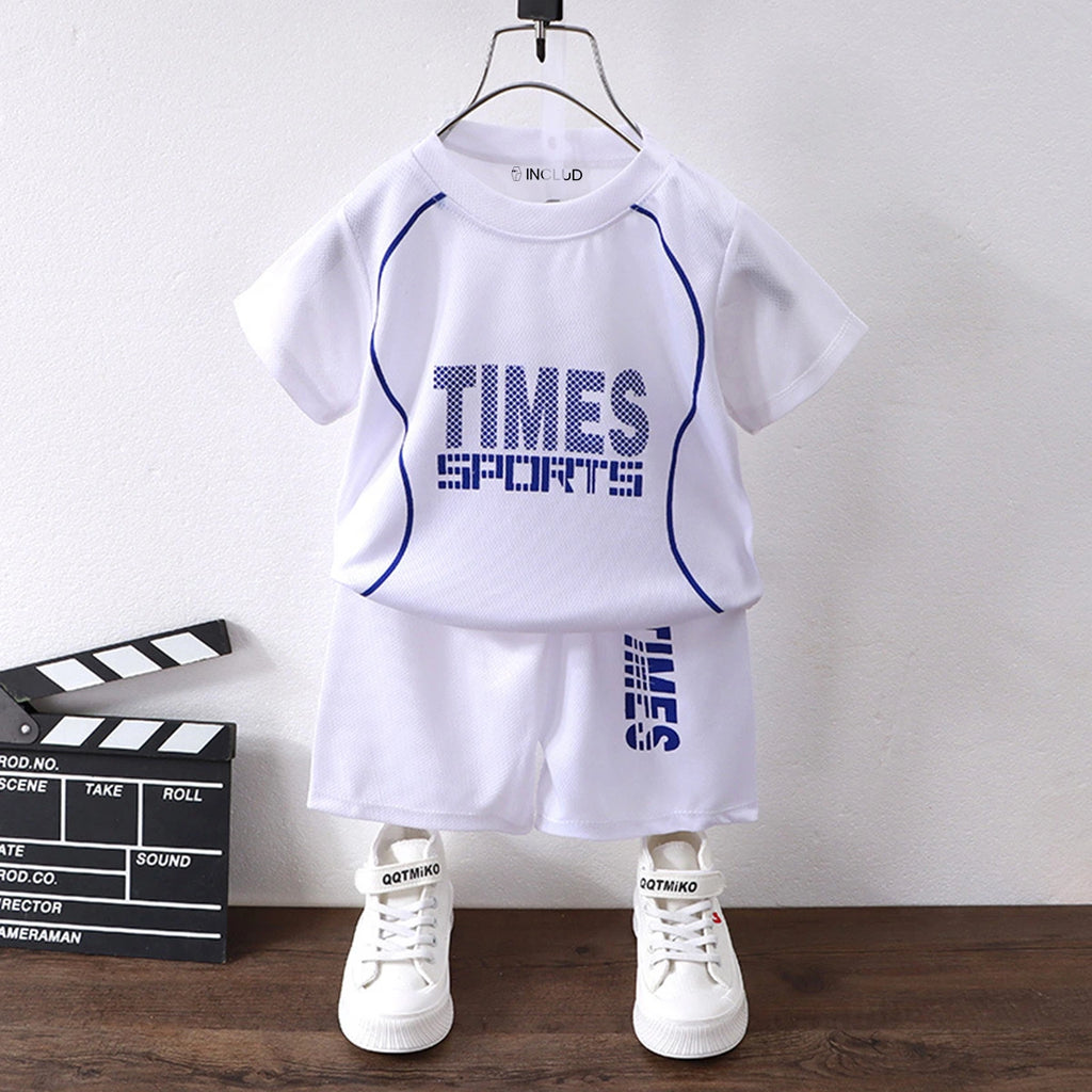 Boys White Short Sleeve Typography Print T-Shirt With Shorts Sets 2 pc. Sets White 1-2 Y