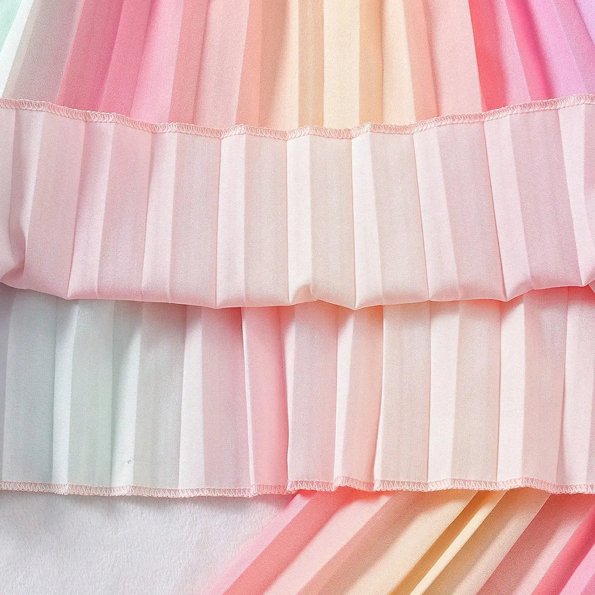 Girls Multicolor Rainbow Stripes Pleated Top & Wide-leg Pants Co-ord Sets Sets