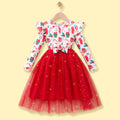 Girls Red Christmas Theme Printed Fit & Flare Dress Casual Dresses Red 3-4 Y