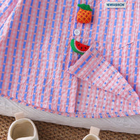 Boys Pink Stripes Fruits Applique Shirt With Denim Pants Set 2 pc. Sets