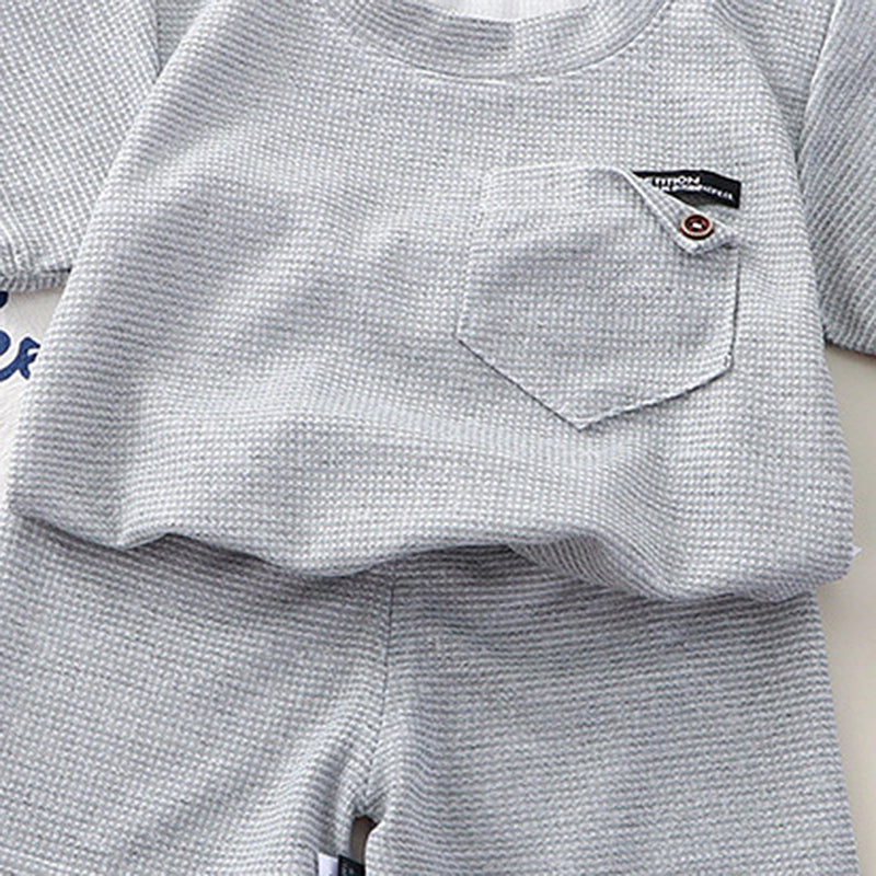 Boys Light Grey Waffle Knit Short Sleeve T-Shirt With Shorts Sets 2 pc. Sets