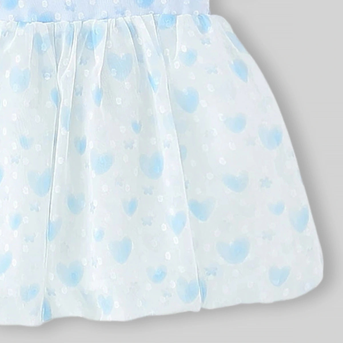 Girls Light Blue Heart Print Mock-Layered Pinafore Dress Casual Dresses