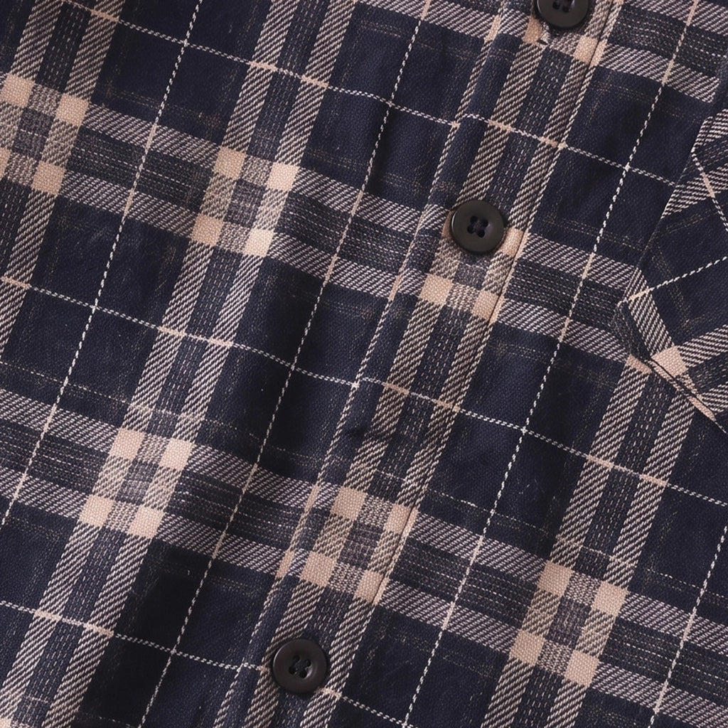 Boys Navy Blue Checked Long Sleeve Hooded Shirt Shirts