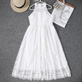 Girls White Halter Neck Embroidered Fabric Dress Casual Dresses White 12-13 Y
