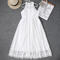 Girls White Halter Neck Embroidered Fabric Dress Casual Dresses White 12-13 Y