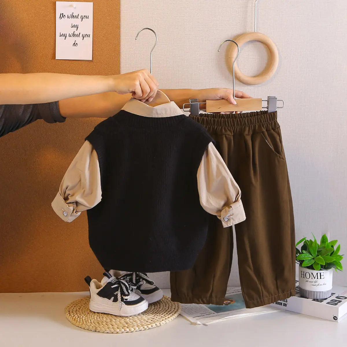 Boys Black Sweater Vest & Neck-Tie With Shirt & Pant Sets Sets
