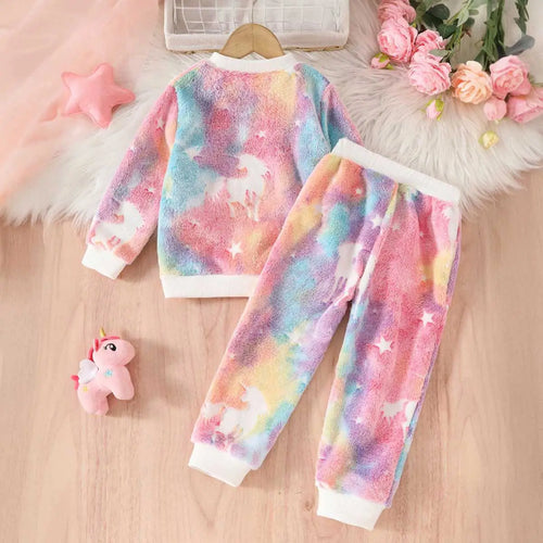 Girls Multicolor Unicorn Printed Long Sleeves Sweatshirt With Jogger Co-ord sets 2 pc. Sets