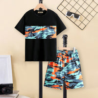 Boys Black Camouflage Printed Short Sleeves T-Shirt With Shorts Set 2 pc. Sets Black 7-8 Y