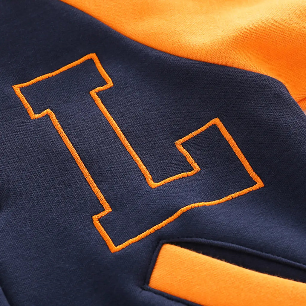 Boys Dark Blue Letter L Embroidered Varsity Jacket Coats & Jackets