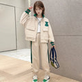 Girls Beige Bear Embroidered Zipper Jacket With Jogger Co-ord Sets Sets Beige 5-6 Y