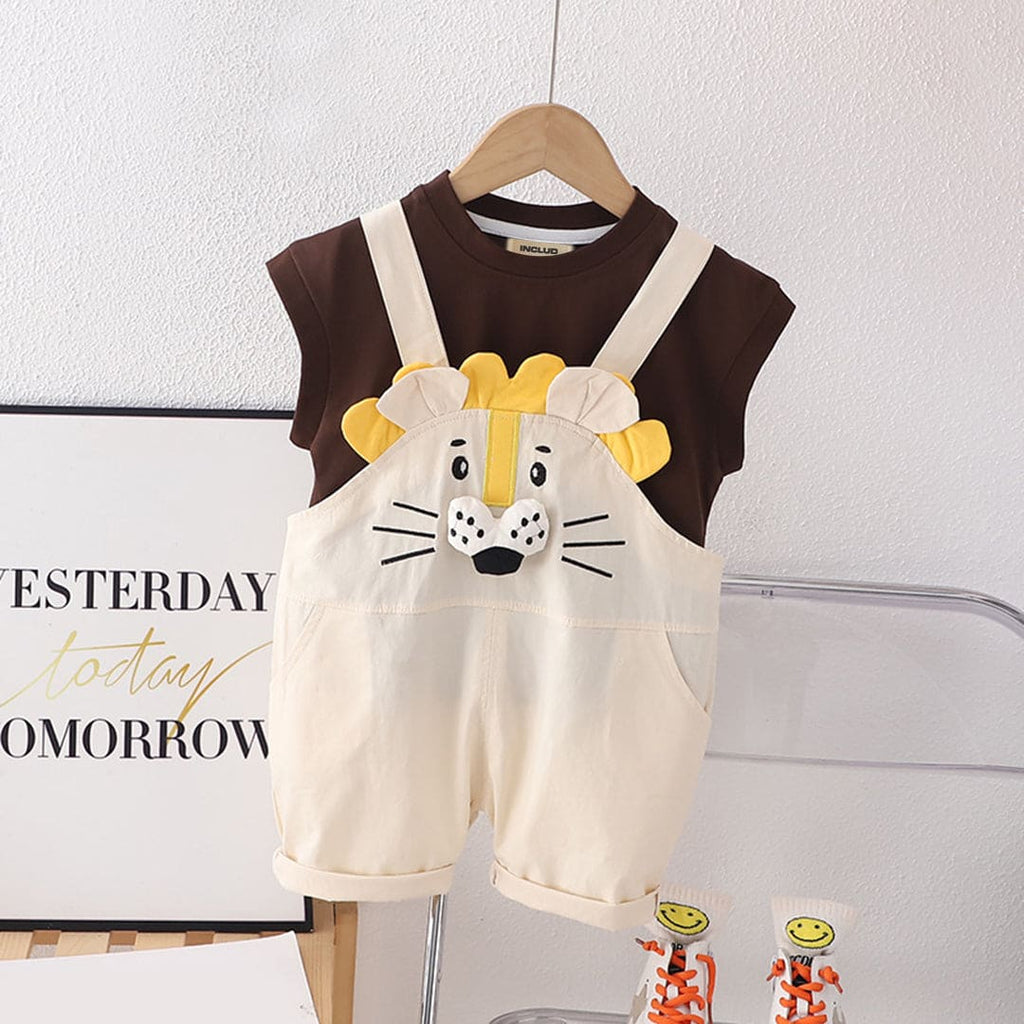 Boys Sleeveless T-Shirt With Lion Applique Dungaree