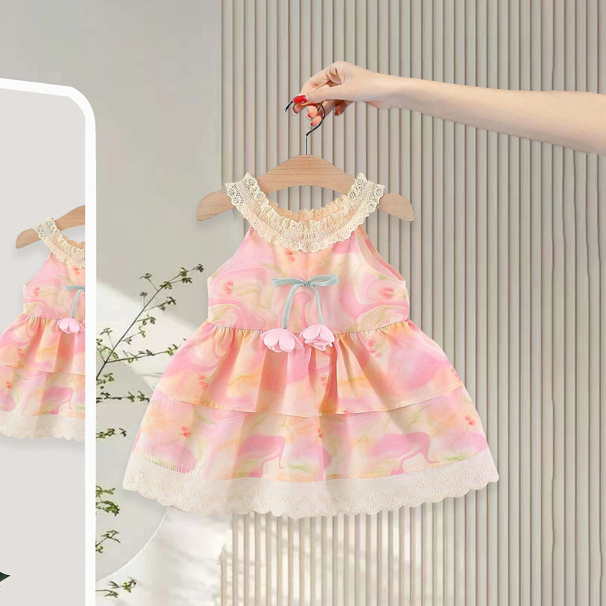 Girls Pink Floral Print Layered Fit & Flare Dress Casual Dresses Pink 1-2 Y